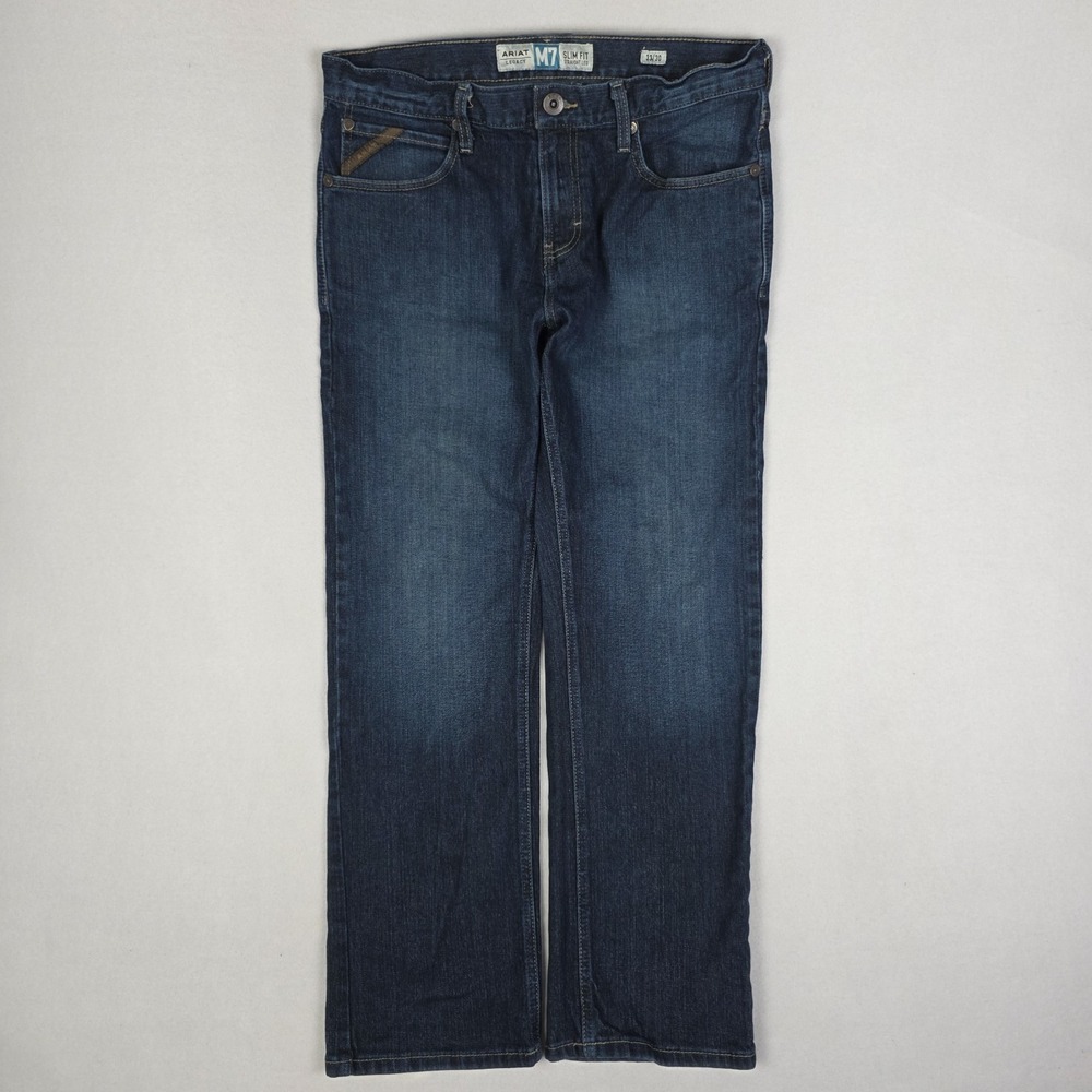 Ariat M7 Slim Straight Jeans Mens 33x30 Blue Fade Denim Cowboy Western